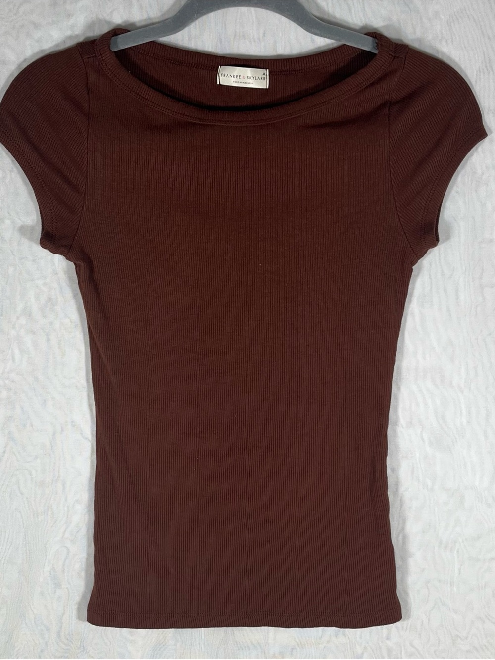 Frankee & Skylarr Brown Ribbed Cap Sleeve Top Medium
